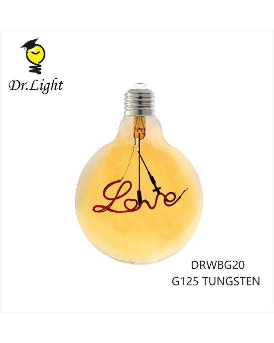 G95 Amber Glass Love Pattern Decorative LED Filament Bulb, E27 Base (WBG20)
